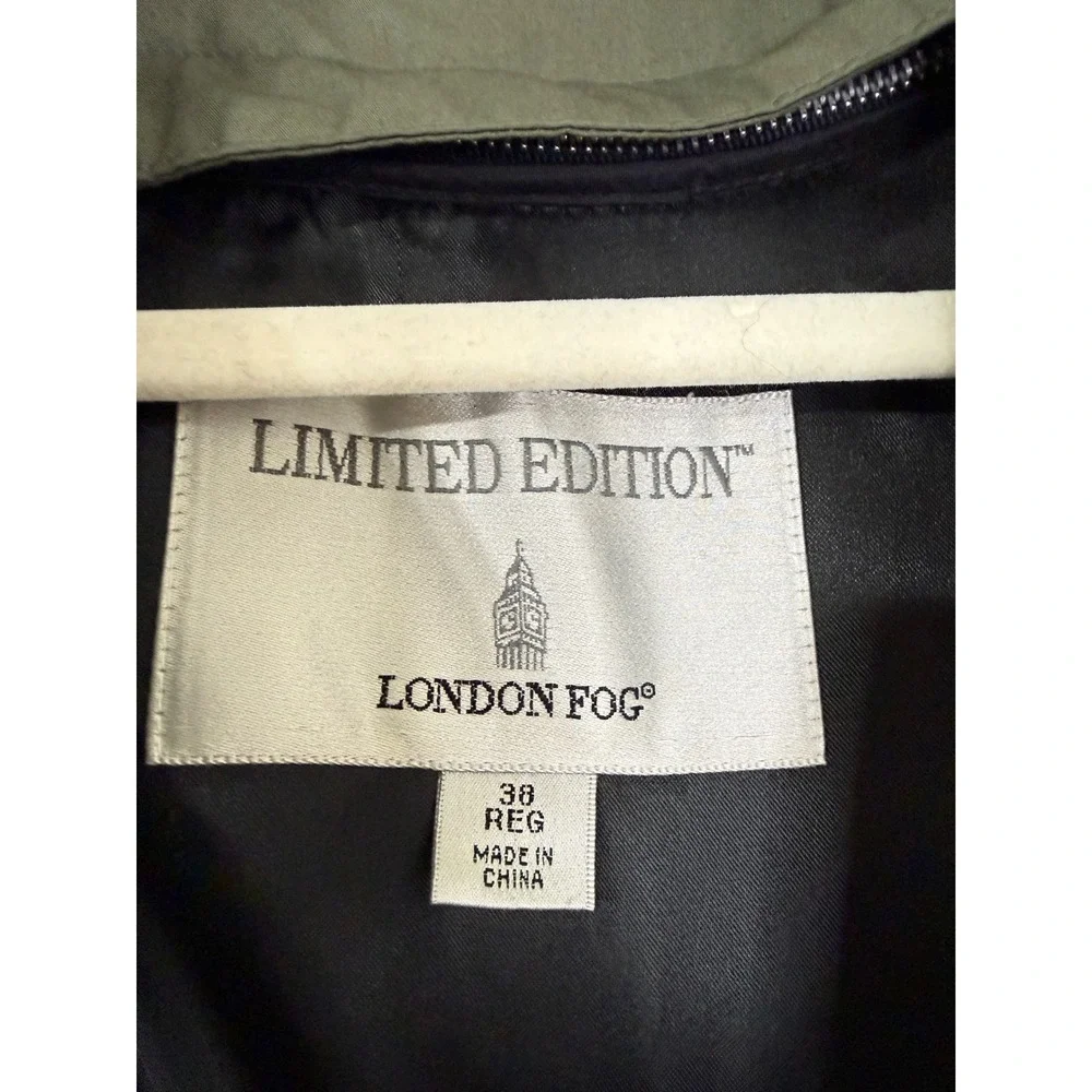 London Fog Limited Edition Trench Coat 38 Reg Olive Green Belted Leather Collar